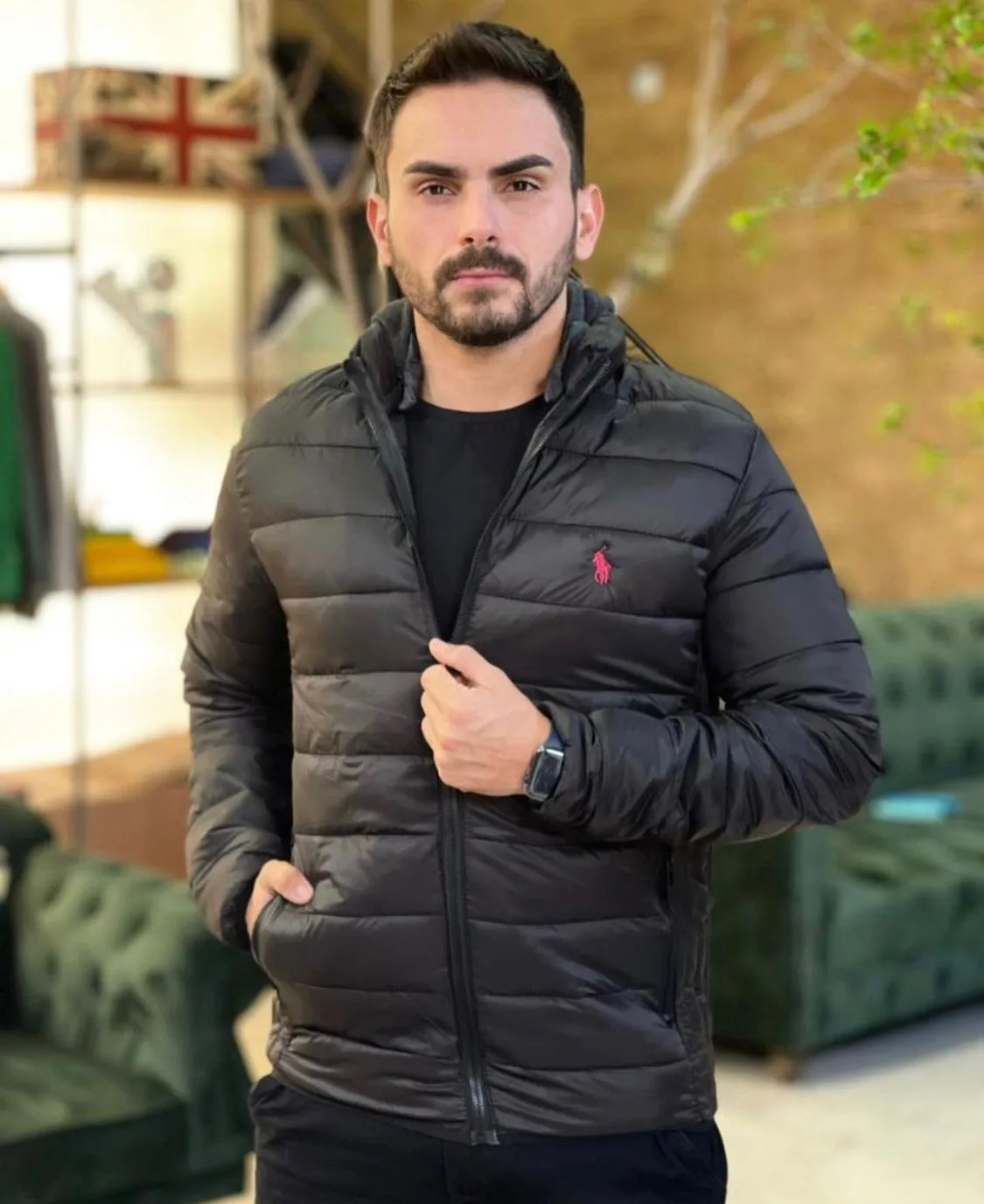 Chaqueta Acolchada Hombre Polo Negra - Golden Wear Colombia