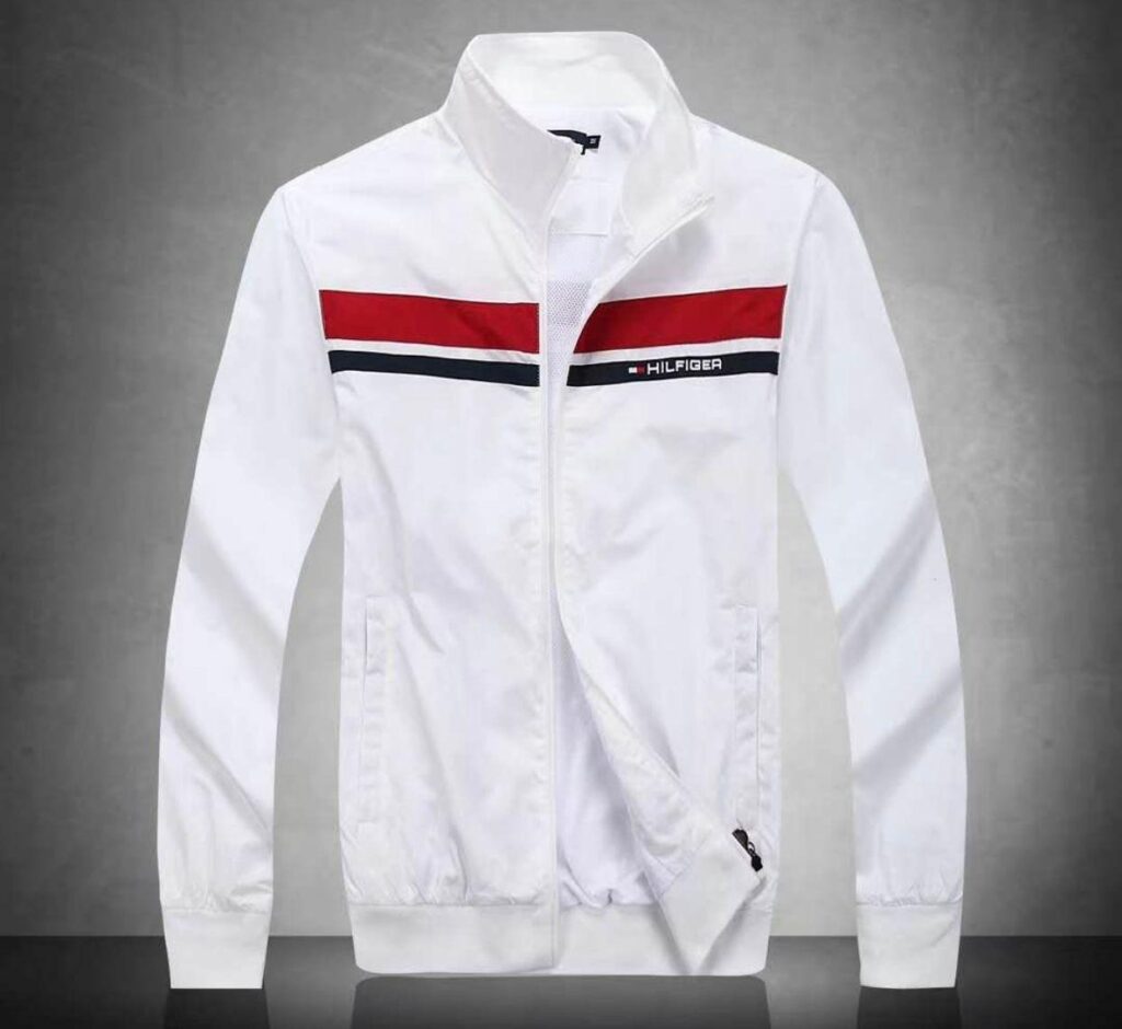 CHAQUETA BLANCA LINEAS AZULES - Golden Wear Colombia