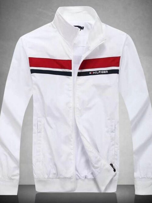 CHAQUETA BLANCA LINEAS AZULES - Golden Wear Colombia