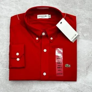 CAMISA HOMBRE MANGA LARGA LACOSTE ROJA 100% ALGODON