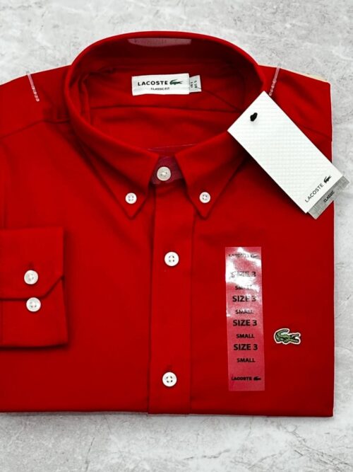 CAMISA HOMBRE MANGA LARGA LACOSTE ROJA 100% ALGODON