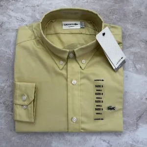 CAMISA HOMBRE MANGA LARGA LACOSTE BEIGE 100% ALGODON