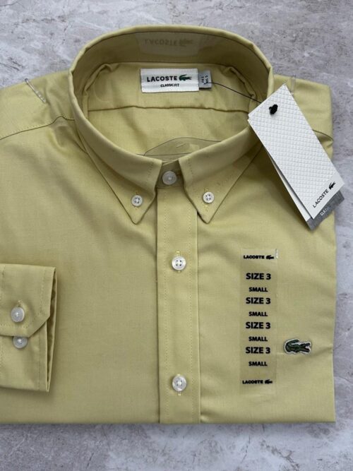 CAMISA HOMBRE MANGA LARGA LACOSTE BEIGE 100% ALGODON