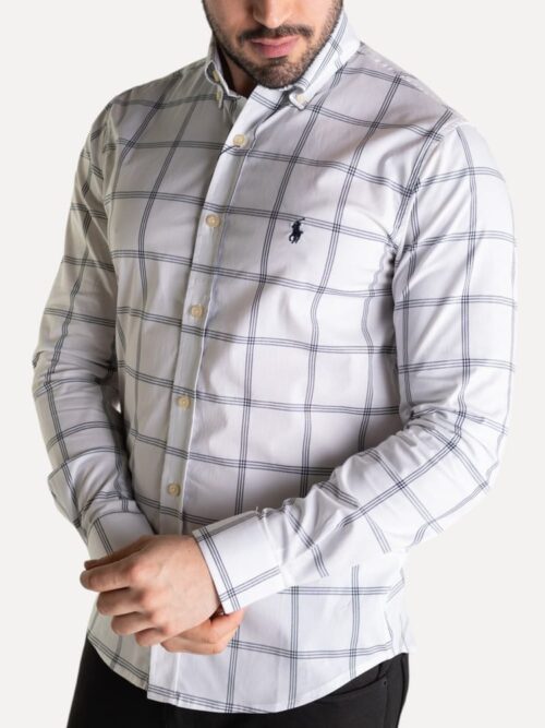 Camisa Hombre Blanca A Cuadros Grandes