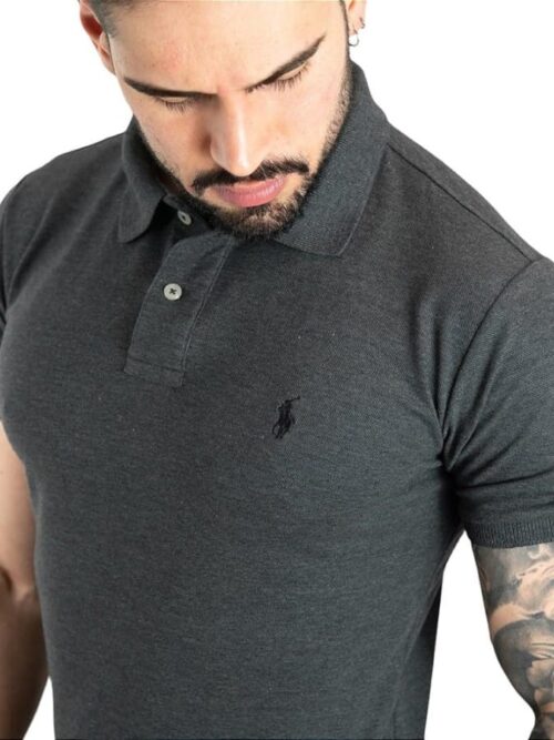 Camiseta Hombre Pique Gris Oscuro