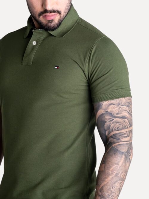 Camiseta Pique Verde Oliva Tommy