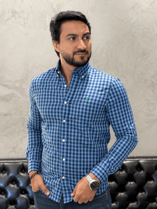 Camisa Hombre a Cuadros Azules Combinados Vintage