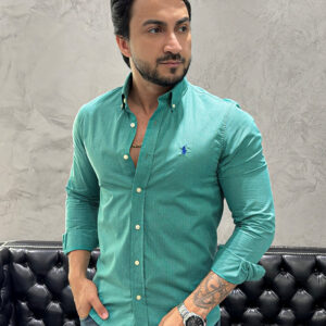 Camisa Hombre Micro Cuadros Verdes<span> - </span>M