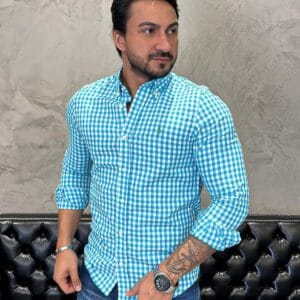 Camisa Hombre Cuadros Celestes<span> - </span>M