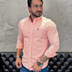 Camisa Hombre Cuadros Salmon
