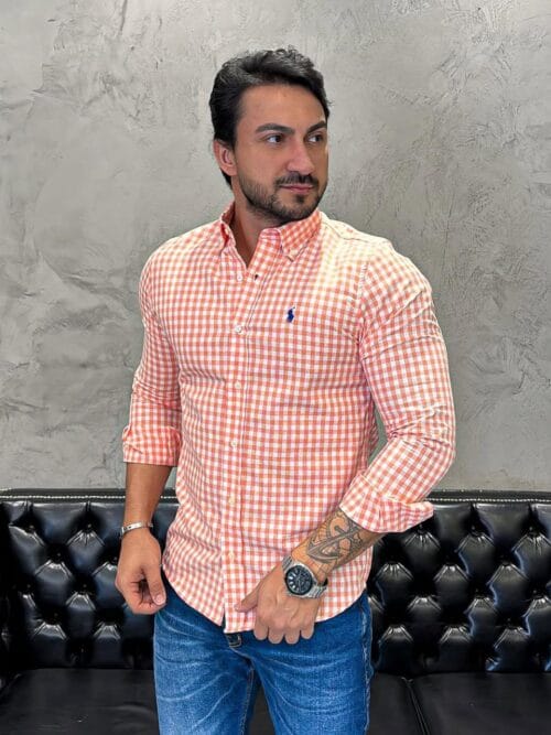 Camisa Hombre Cuadros Salmon